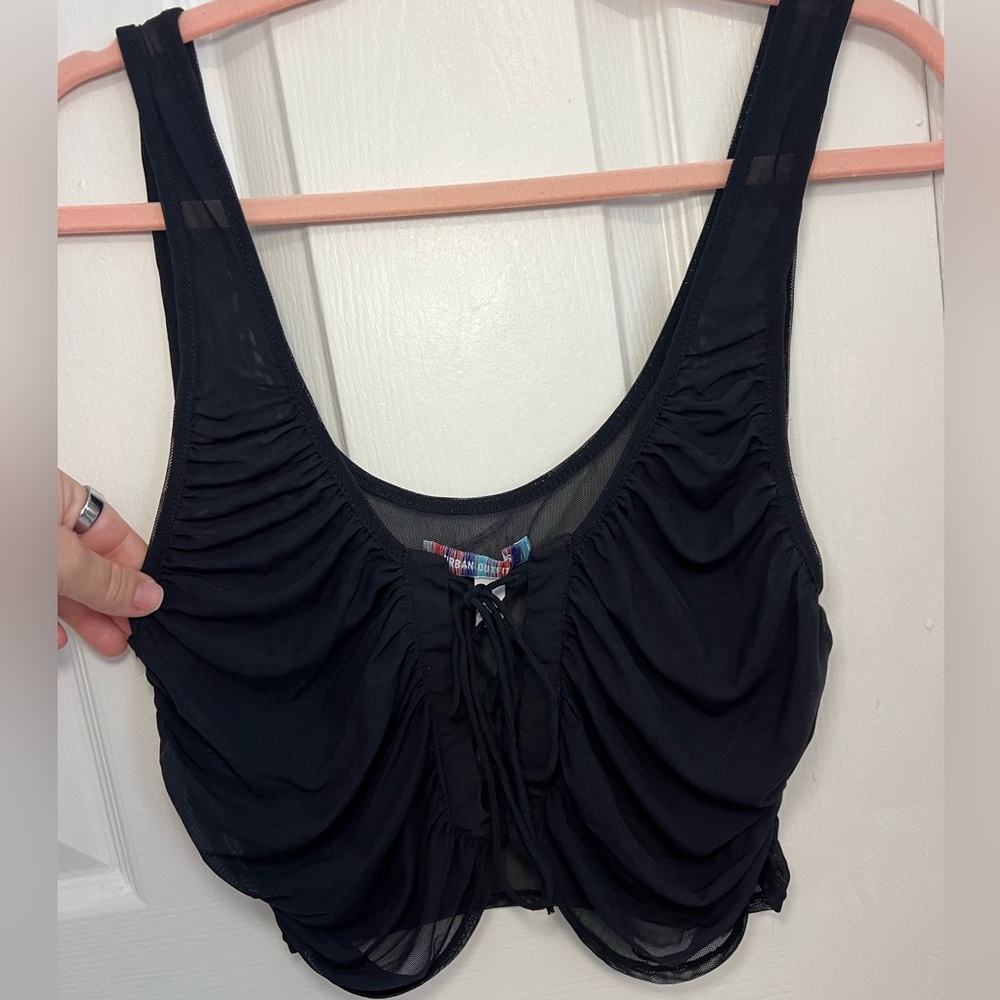 UO Urban Outfitters Ruched Black Lace-Up Tank Top